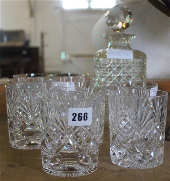 9 cut glass tumblers and decanter